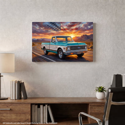 Chevy C10 Blue and White Americana Highway Canvas Wall Art