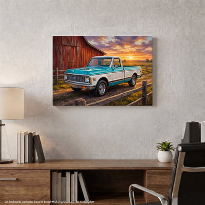 Chevy C10 Blue and White Barn Canvas Wall Art