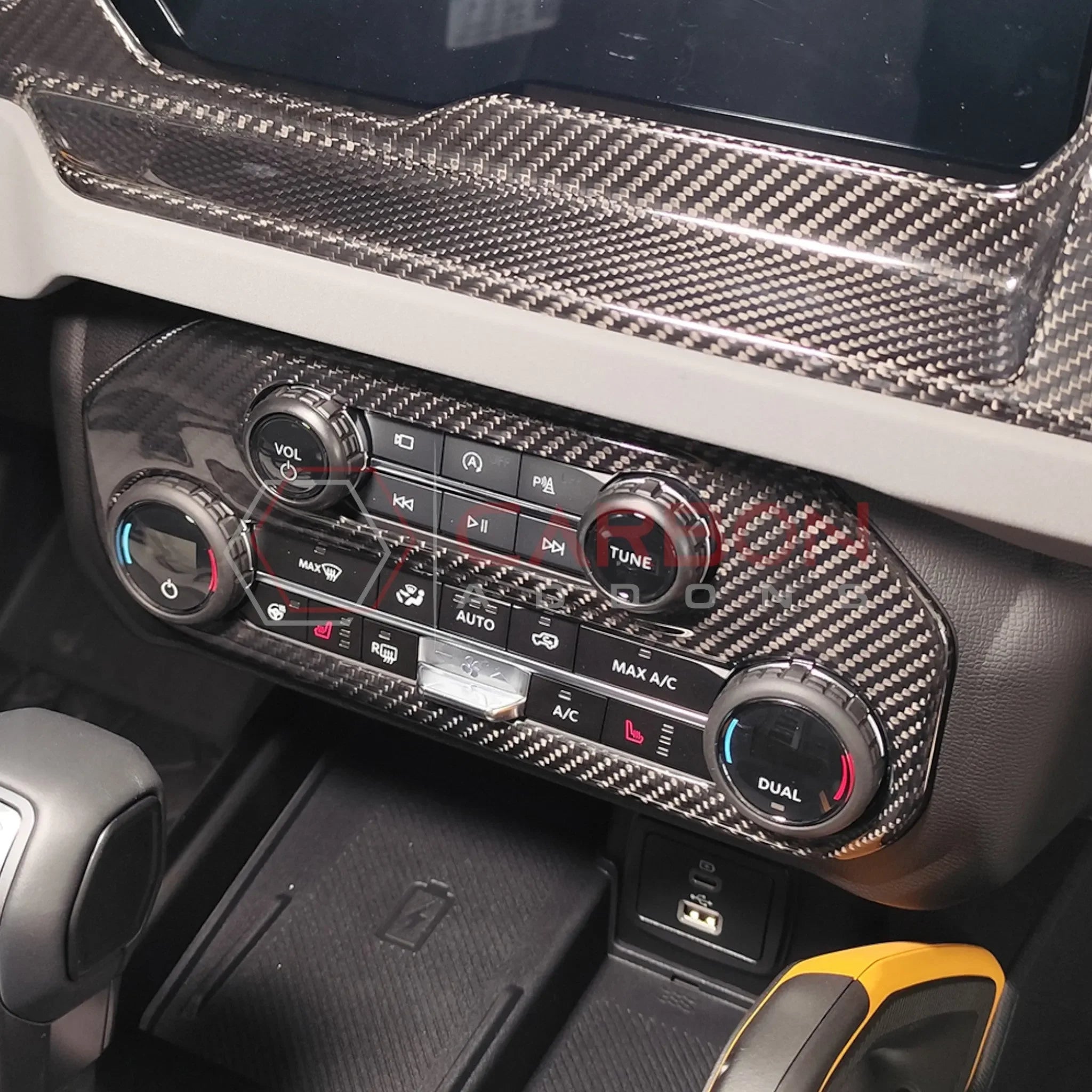 Real Carbon Fiber Radio & AC Control Panel Cover For 2021+ Ford Bronco