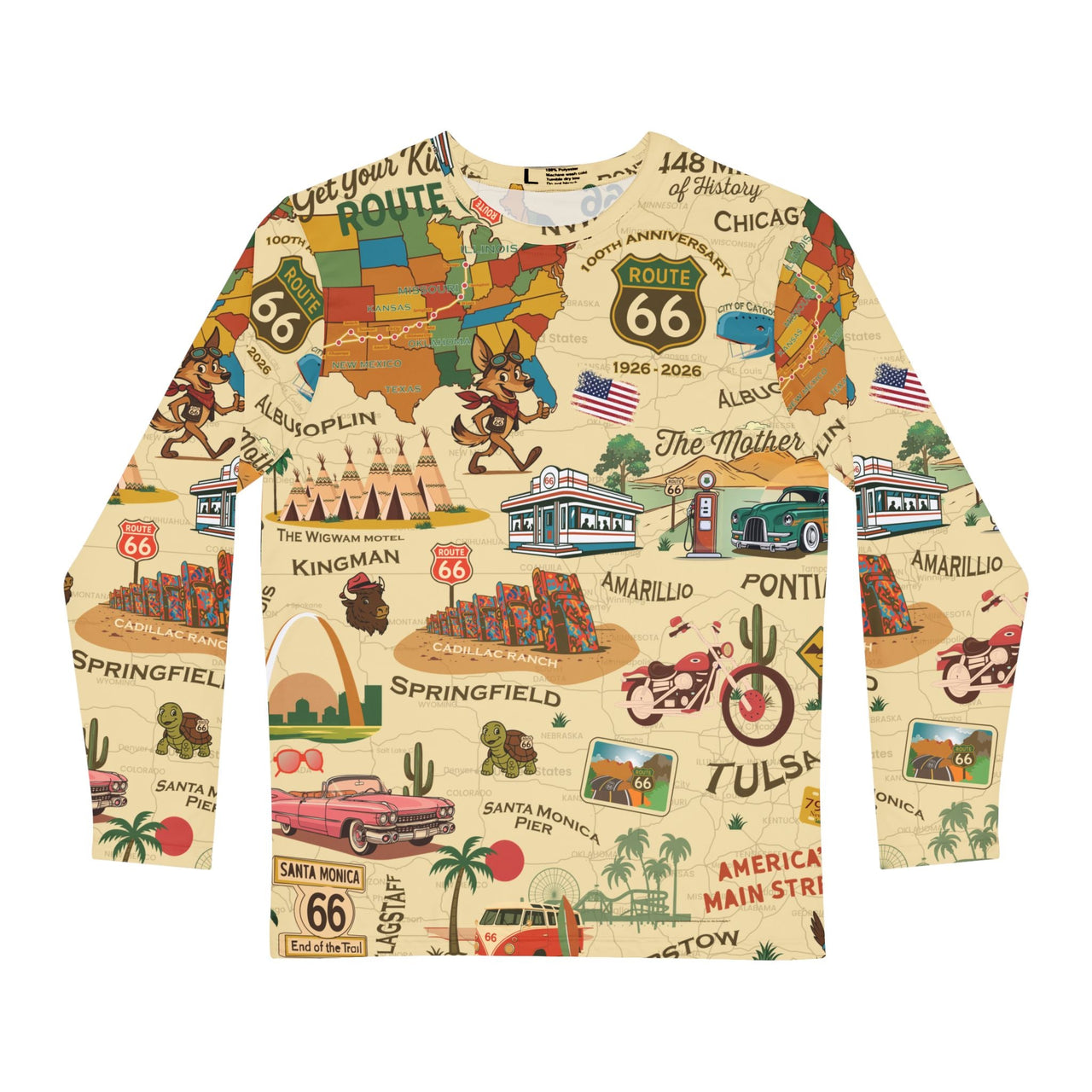 Legends of Route 66 100th Anniversary Retro Travel Long Sleeve Tee