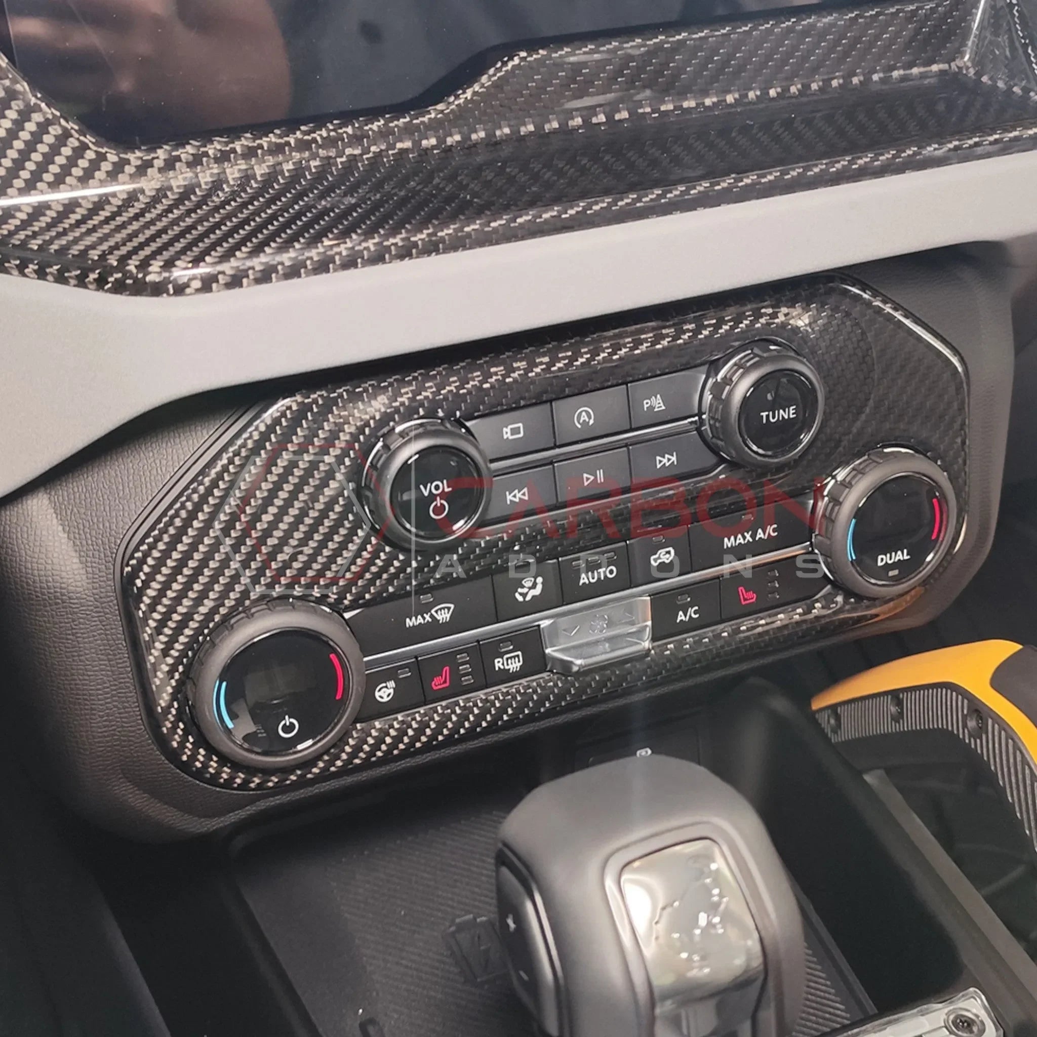 Real Carbon Fiber Radio & AC Control Panel Cover For 2021+ Ford Bronco