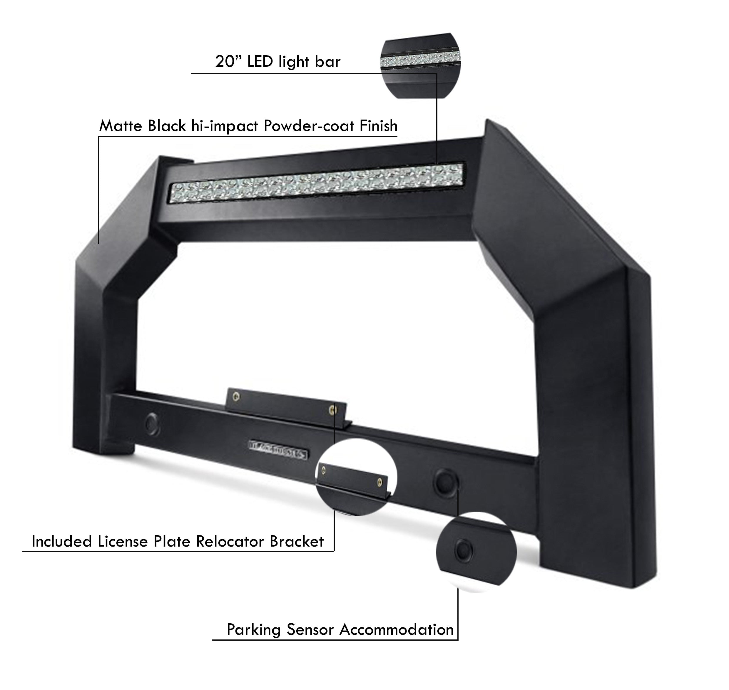2022-2026 Nissan Frontier Armour Bull Bar Includes 1 20in LED Light Bar | Black Horse Off Road - Image 4
