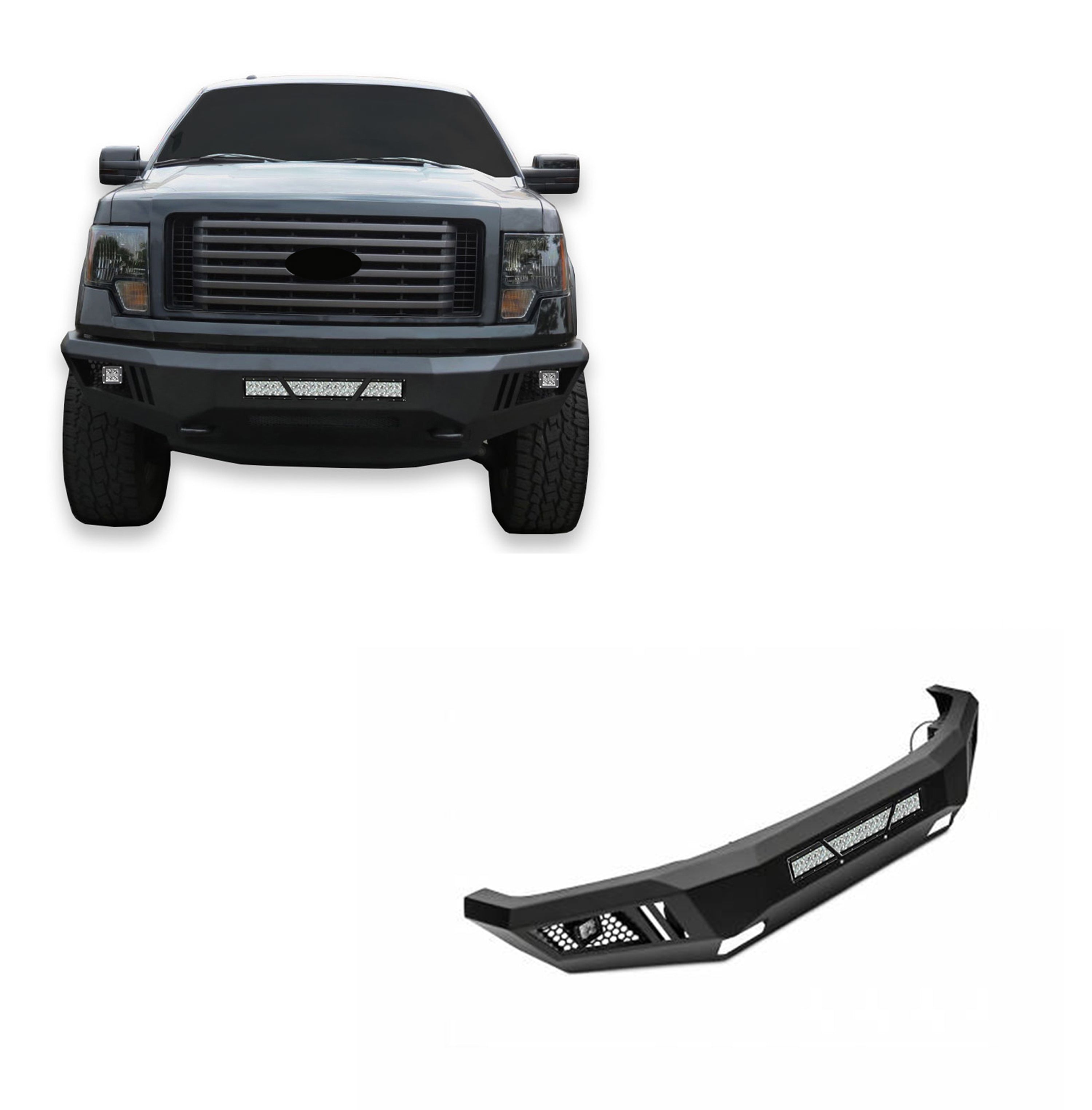2009-2014 Ford F-150 Armour Heavy Duty Front Bumper Kit Armour I Front Bumper Includes 1 20in LED Light Bar, 2 sets of 4in cube lights | Black Horse Off Road - Image 1