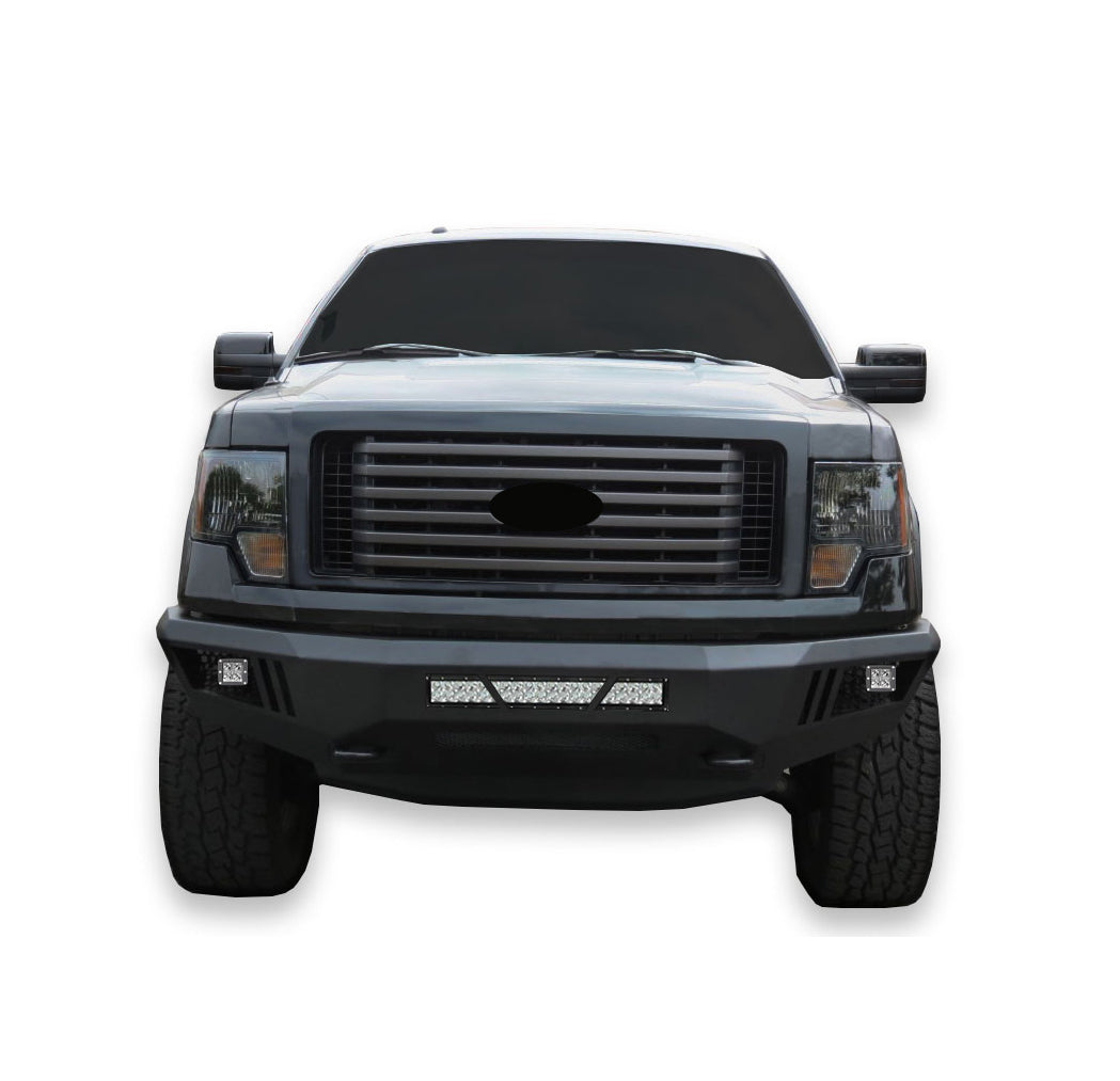 2009-2014 Ford F-150 Armour Heavy Duty Front Bumper Kit Armour I Front Bumper Includes 1 20in LED Light Bar, 2 sets of 4in cube lights | Black Horse Off Road - Image 2