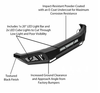 2009-2014 Ford F-150 Armour Heavy Duty Front Bumper Kit Armour I Front Bumper Includes 1 20in LED Light Bar, 2 sets of 4in cube lights | Black Horse Off Road - Image 6