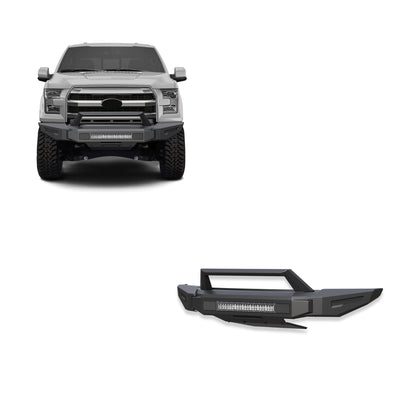 2015-2017 Ford F-150 Armour Ii Heavy Duty Modular Front Bumper Kit Modular Full Set (Bumper, Bull Nose, & Skid Plate) & Includes 1 20in Double Row LED Light Bar | Black Horse Off Road - Image 1
