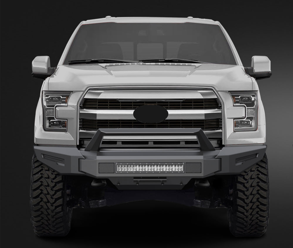 2015-2017 Ford F-150 Armour Ii Heavy Duty Modular Front Bumper Kit Modular Full Set (Bumper, Bull Nose, & Skid Plate) & Includes 1 20in Double Row LED Light Bar | Black Horse Off Road - Image 10