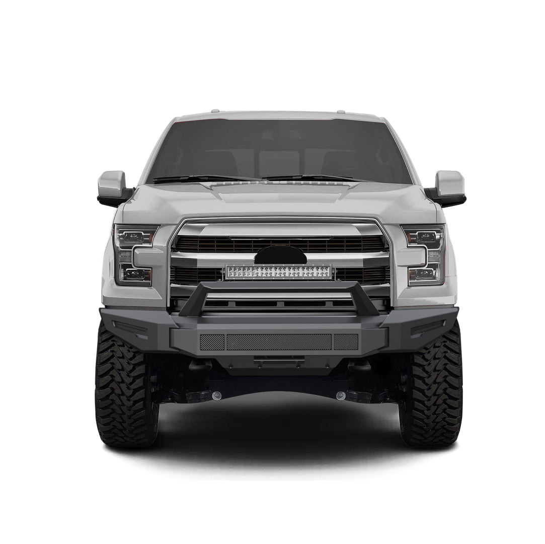 2015-2017 Ford F-150 Armour Ii Heavy Duty Modular Front Bumper Kit Modular Full Set (Bumper, Bull Nose, & Skid Plate) & Includes 1 20in Double Row LED Light Bar | Black Horse Off Road - Image 7