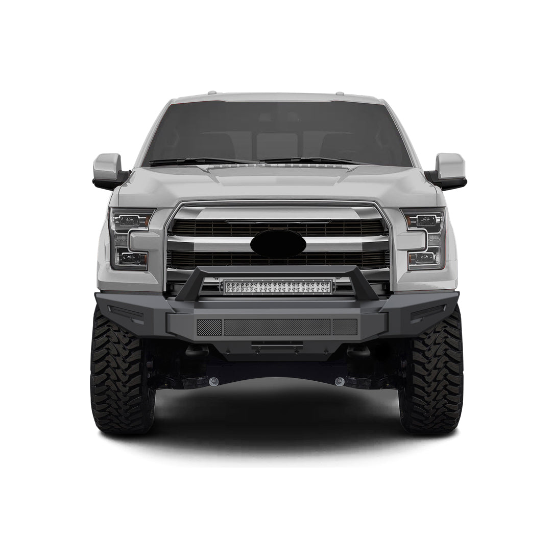 2015-2017 Ford F-150 Armour Ii Heavy Duty Modular Front Bumper Kit Modular Full Set (Bumper, Bull Nose, & Skid Plate) & Includes 1 20in Double Row LED Light Bar | Black Horse Off Road - Image 8