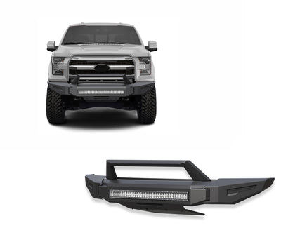 2015-2017 Ford F-150 Armour Ii Heavy Duty Modular Front Bumper Kit Modular Full Set (Bumper, Bull Nose, & Skid Plate) & Includes 1 30in Double Row LED Light Bar | Black Horse Off Road - Image 1