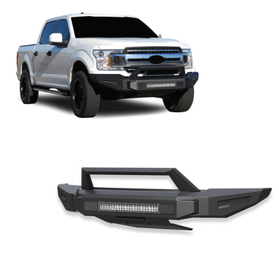 2018-2020 Ford F-150 Armour Ii Heavy Duty Modular Front Bumper Kit Modular Full Set (Bumper, Bull Nose, & Skid Plate) & Includes 1 20in Double Row LED Light Bar | Black Horse Off Road - Image 1