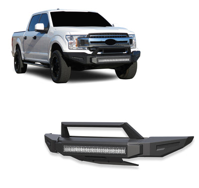 2018-2020 Ford F-150 Armour Ii Heavy Duty Modular Front Bumper Kit Modular Full Set (Bumper, Bull Nose, & Skid Plate) & Includes 1 30in LED Light Bar | Black Horse Off Road - Image 1