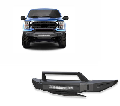 2021-2023 Ford F-150 Armour Ii Heavy Duty Modular Front Bumper Kit Modular Full Set (Bumper, Bull Nose, & Skid Plate) & Includes 1 20in Double Row LED Light Bar | Black Horse Off Road - Image 1