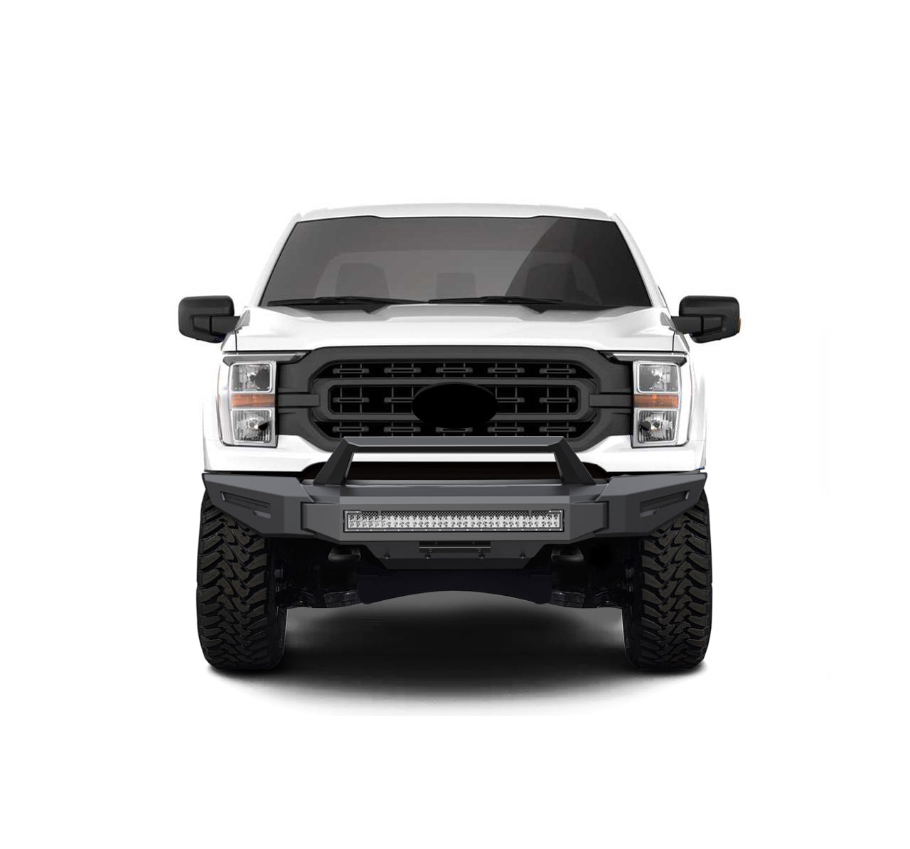 2021-2023 Ford F-150 Armour Ii Heavy Duty Modular Front Bumper Kit Modular Full Set (Bumper, Bull Nose, & Skid Plate) & Includes 1 30in Double Row LED Light Bar | Black Horse Off Road - Image 5