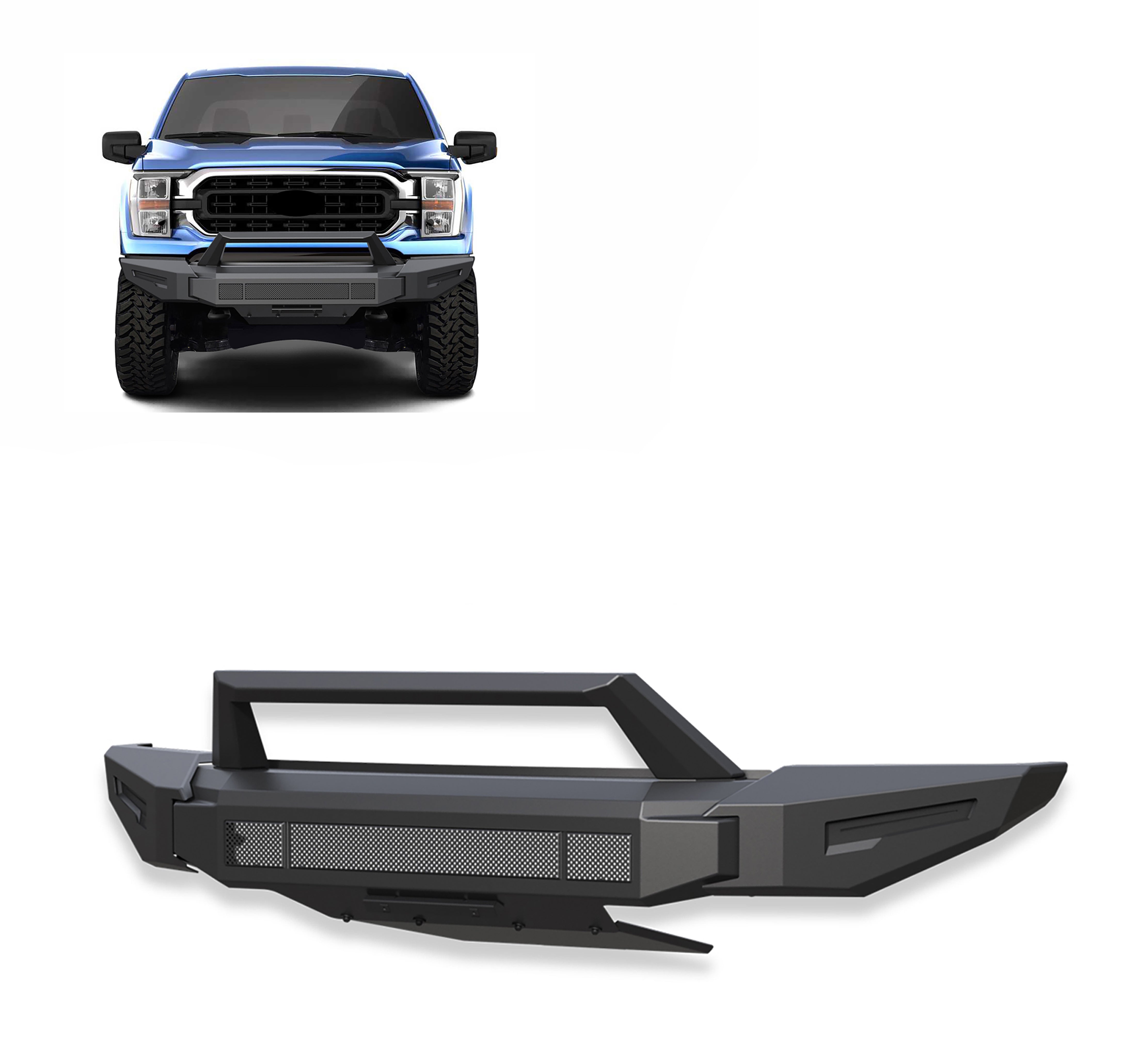 2021-2023 Ford F-150 Armour Ii Heavy Duty Modular Front Bumper Modular Full Set (Bumper, Bull Nose, & Skid Plate) | Black Horse Off Road - Image 1