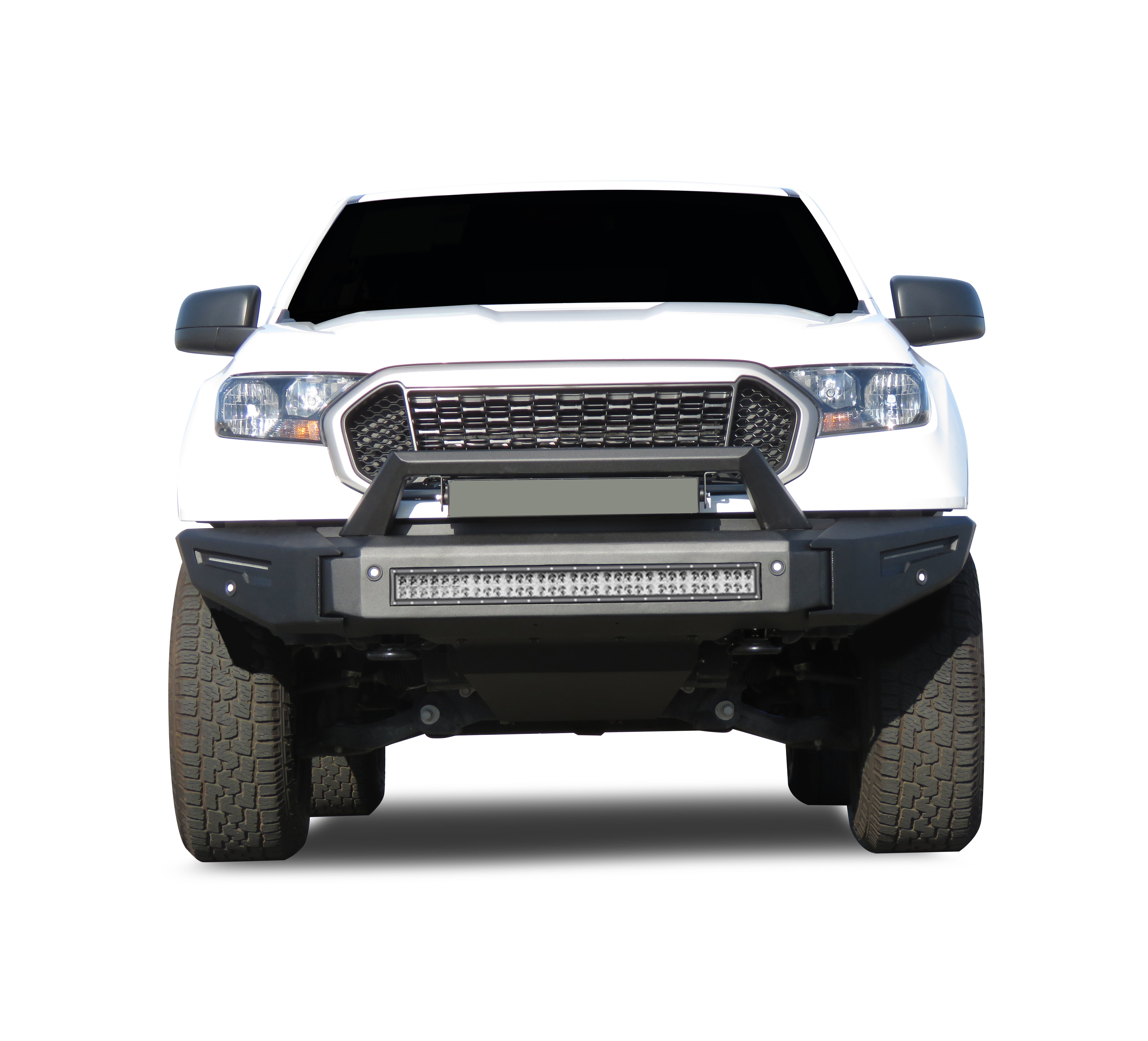 2019-2023 Ford Ranger Armour Ii Heavy Duty Modular Front Bumper Kit Modular Full Set (Bumper, Bull Nose, & Skid Plate)& Includes 1 30in LED Light Bar | Black Horse Off Road - Image 3