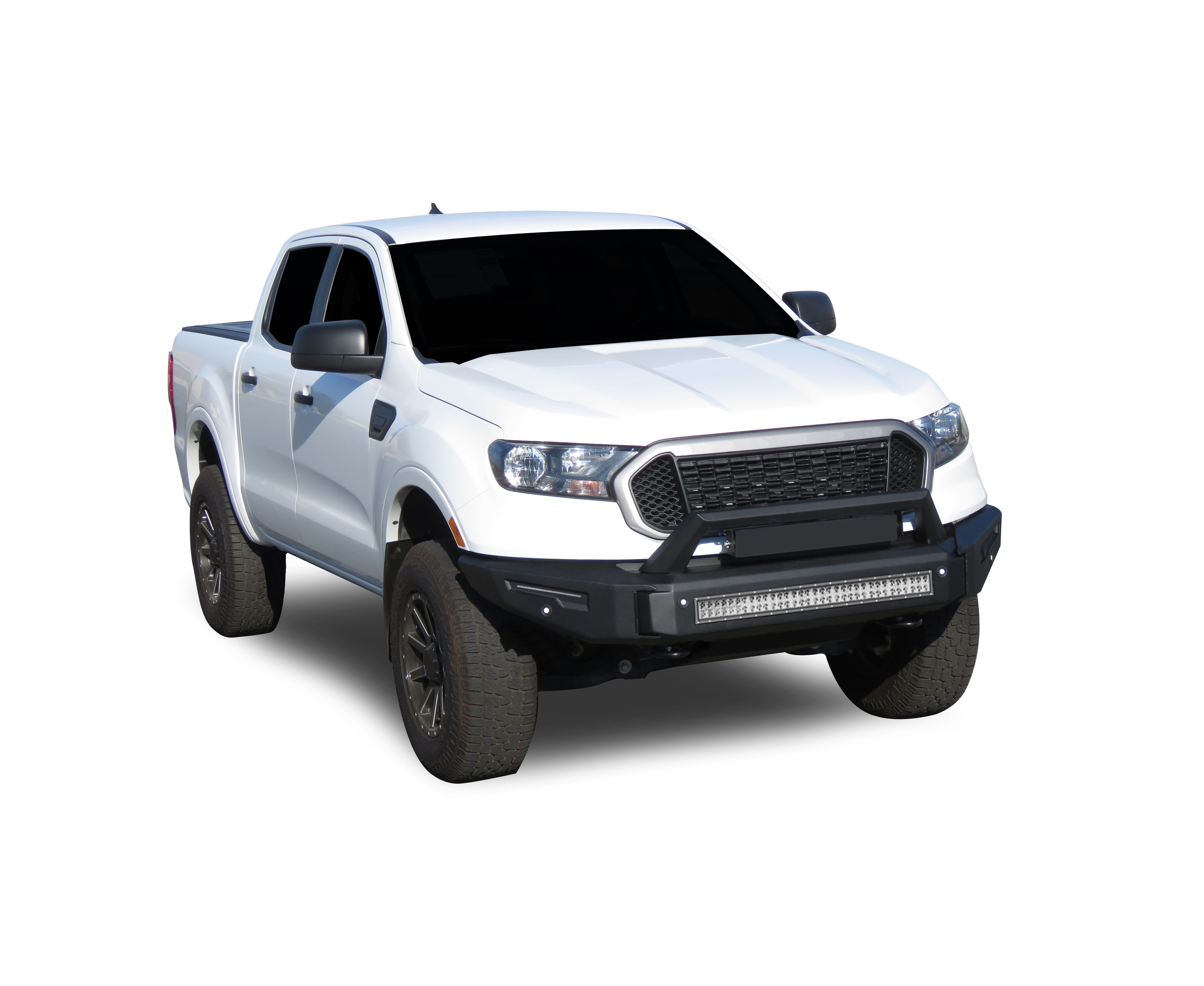 2019-2023 Ford Ranger Armour Ii Heavy Duty Modular Front Bumper Kit Modular Full Set (Bumper, Bull Nose, & Skid Plate)& Includes 1 30in LED Light Bar | Black Horse Off Road - Image 4
