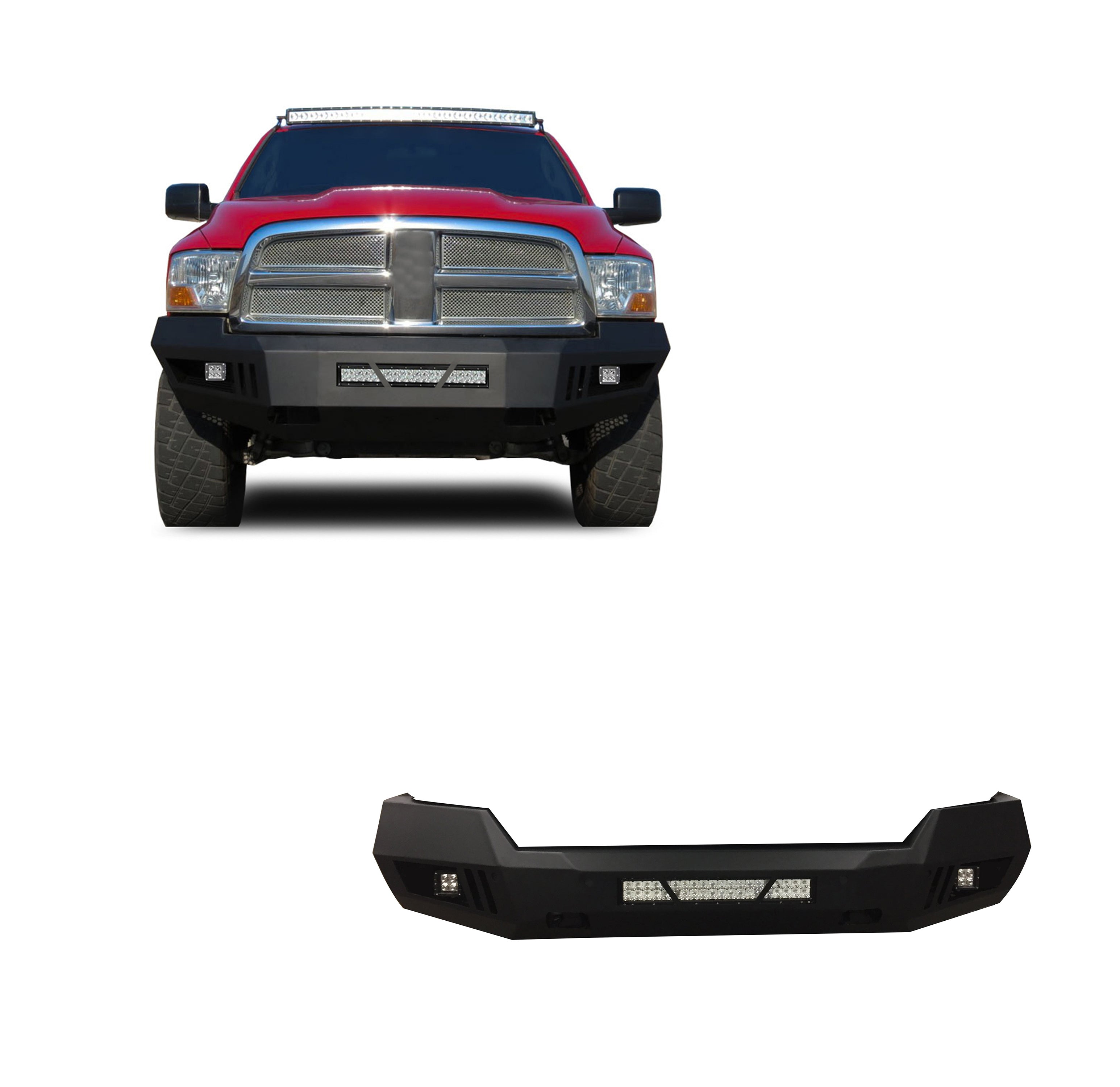 2009-2012 Dodge Ram 1500 Armour Heavy Duty Front Bumper Kit Armour I Front Bumper Includes 1 20in LED Light Bar, 2 sets of 4in cube lights | Black Horse Off Road - Image 1
