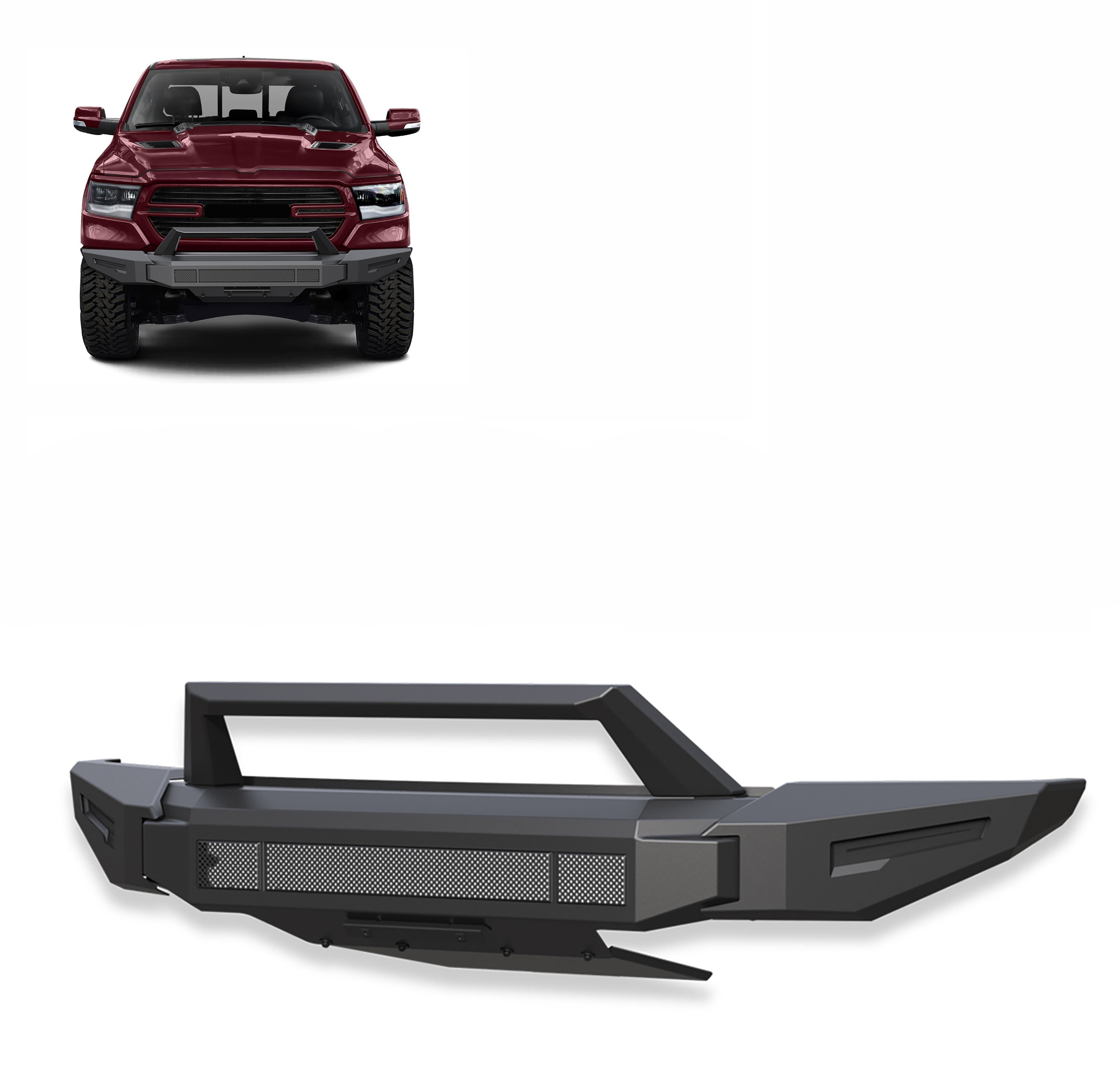 2019-2024 Dodge Ram 1500 Armour Ii Heavy Duty Modular Front Bumper Modular Full Set (Bumper, Bull Nose, & Skid Plate) | Black Horse Off Road - Image 1