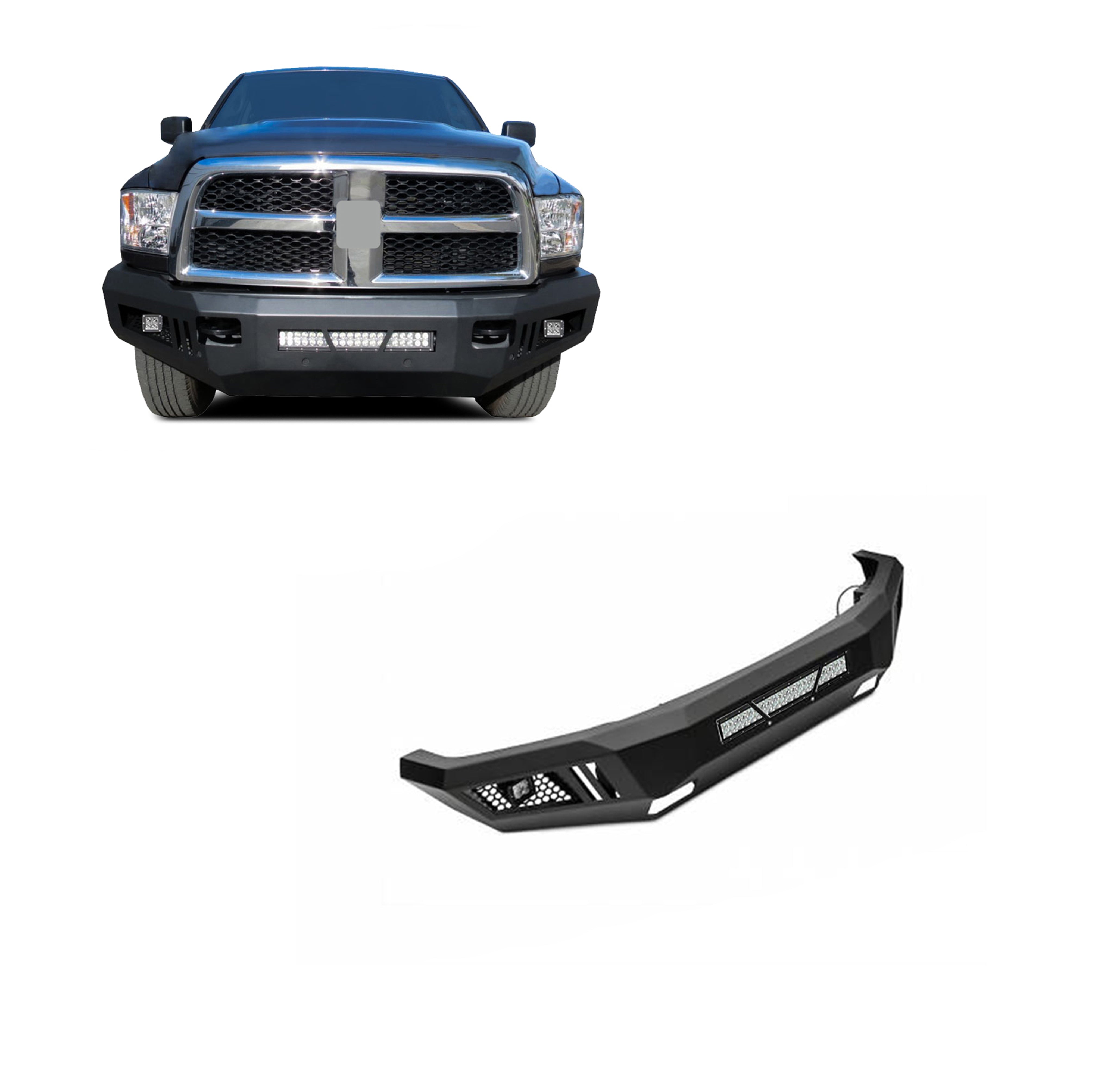 2010-2018 Dodge Ram 2500 Armour Heavy Duty Front Bumper Kit Armour I Front Bumper Includes 1 20in LED Light Bar, 2 sets of 4in cube lights | Black Horse Off Road - Image 1