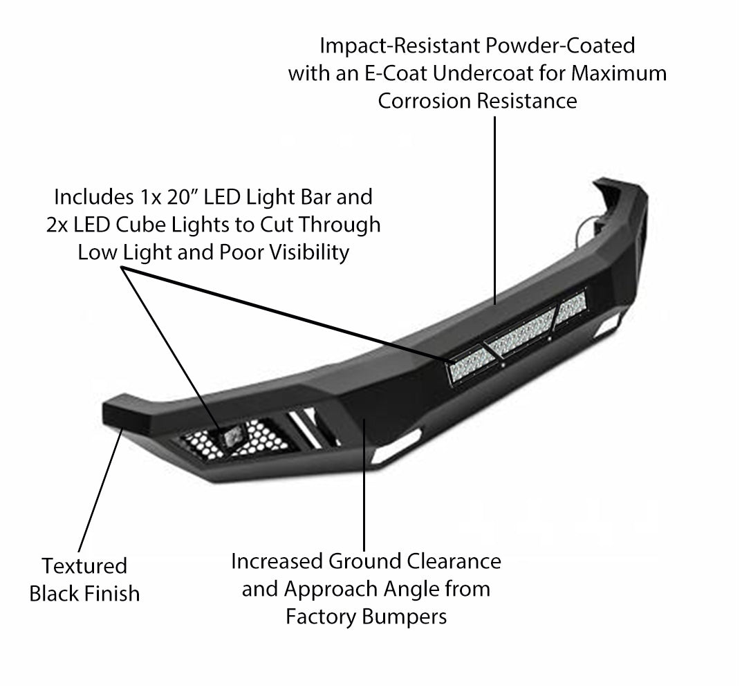 2010-2018 Dodge Ram 2500 Armour Heavy Duty Front Bumper Kit Armour I Front Bumper Includes 1 20in LED Light Bar, 2 sets of 4in cube lights | Black Horse Off Road - Image 8
