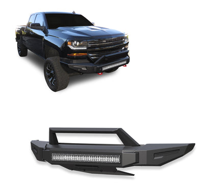 2016-2019 Chevrolet Silverado 1500 Armour Ii Heavy Duty Modular Front Bumper Kit Modular Full Set (Bumper, Bull Nose, & Skid Plate)& Includes 1 30in LED Light Bar | Black Horse Off Road - Image 1