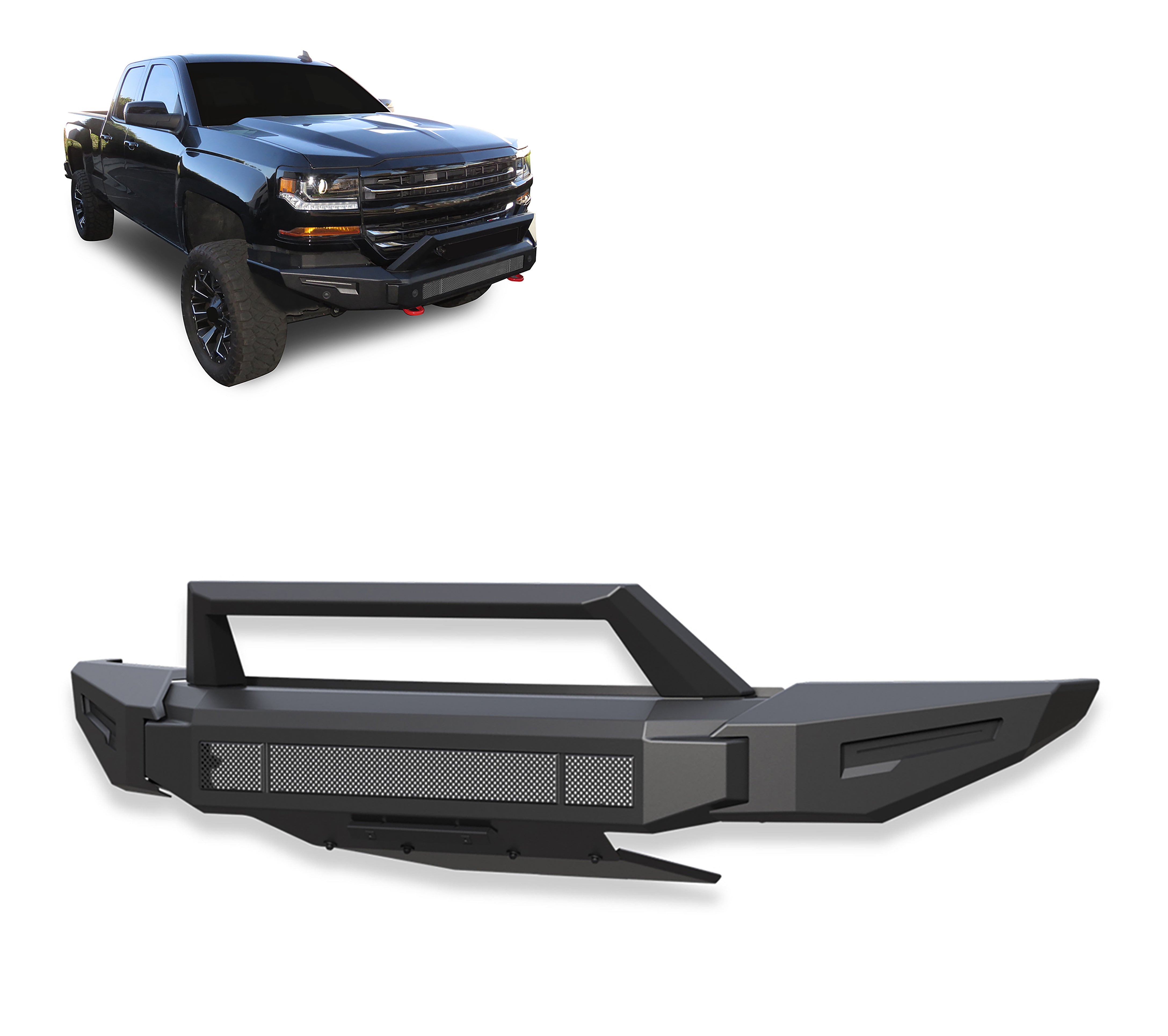 2016-2019 Chevrolet Silverado 1500 Armour Ii Heavy Duty Modular Front Bumper Modular Full Set (Bumper, Bull Nose, & Skid Plate) | Black Horse Off Road - Image 1