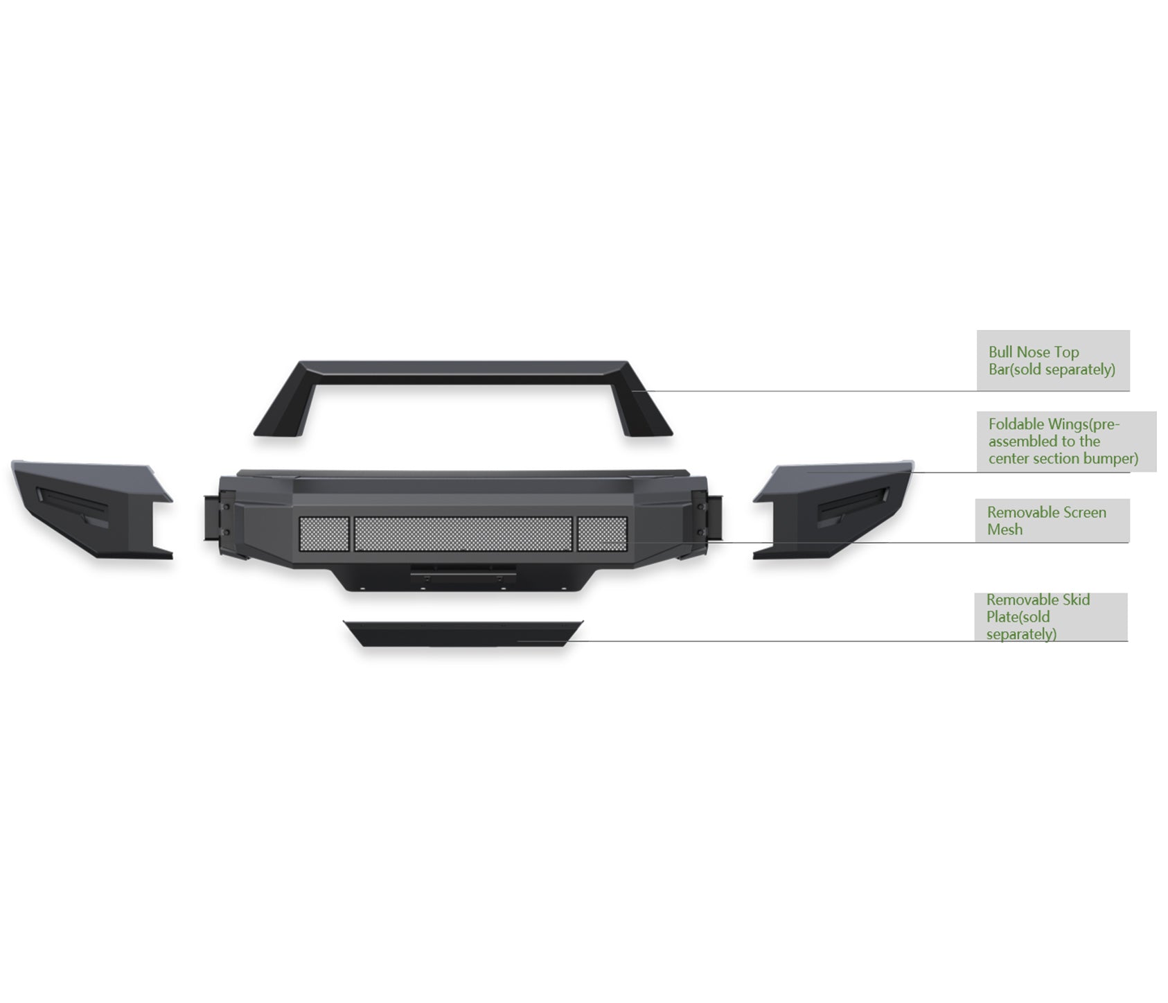 2019-2021 Chevrolet Silverado 1500 Armour Ii Heavy Duty Modular Front Bumper Modular Full Set (Bumper, Bull Nose, & Skid Plate) | Black Horse Off Road - Image 3