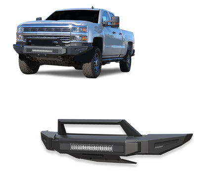 2015-2019 Chevrolet Silverado 2500 Hd Armour Ii Heavy Duty Modular Front Bumper Kit Modular Full Set (Bumper, Bull Nose, & Skid Plate)& Includes 1 20in Double Row LED Light Bar | Black Horse Off Road - Image 1
