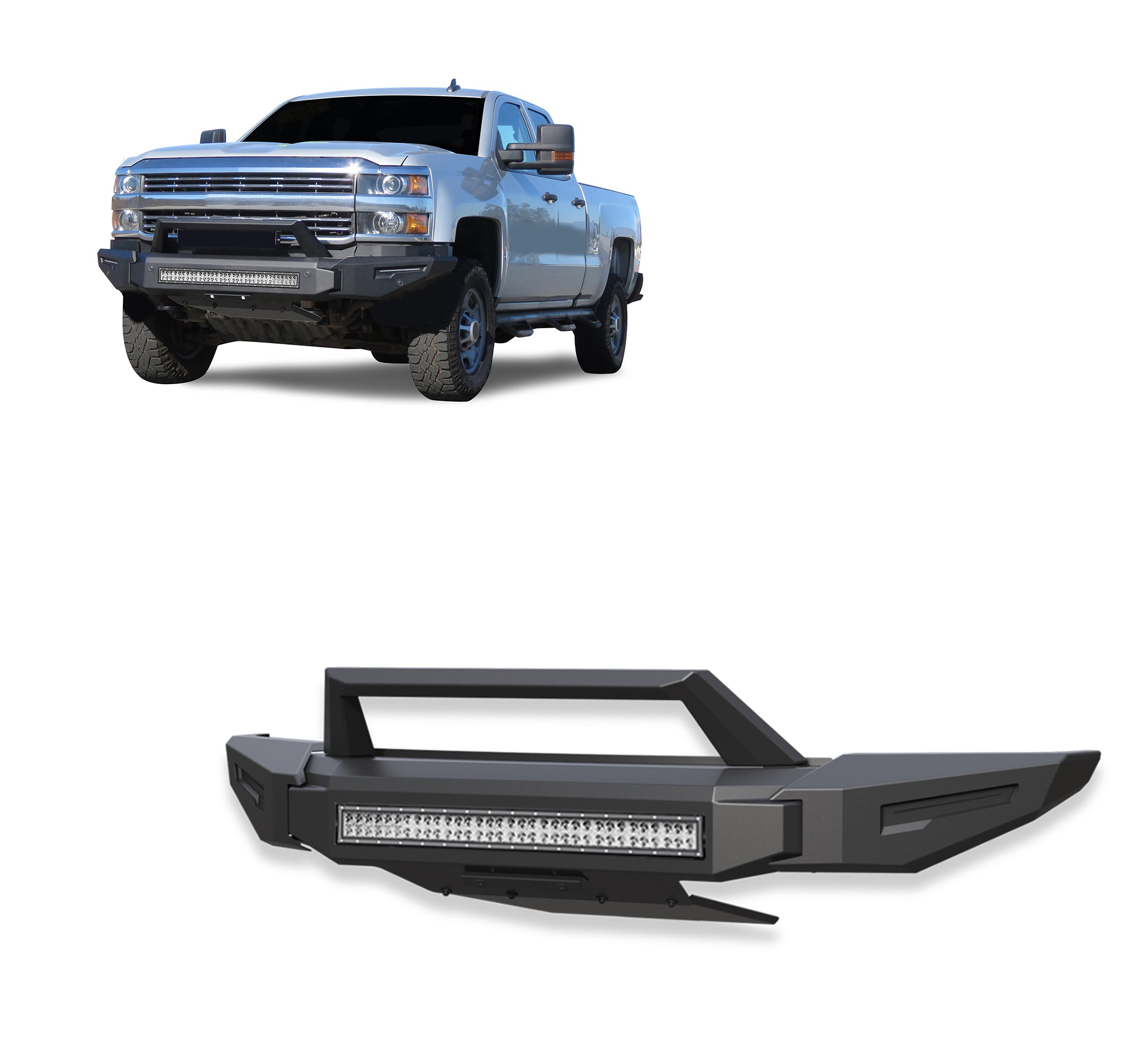 2015-2019 Chevrolet Silverado 2500 Hd Armour Ii Heavy Duty Modular Front Bumper Kit Modular Full Set (Bumper, Bull Nose, & Skid Plate)& Includes 1 30in LED Light Bar | Black Horse Off Road - Image 1