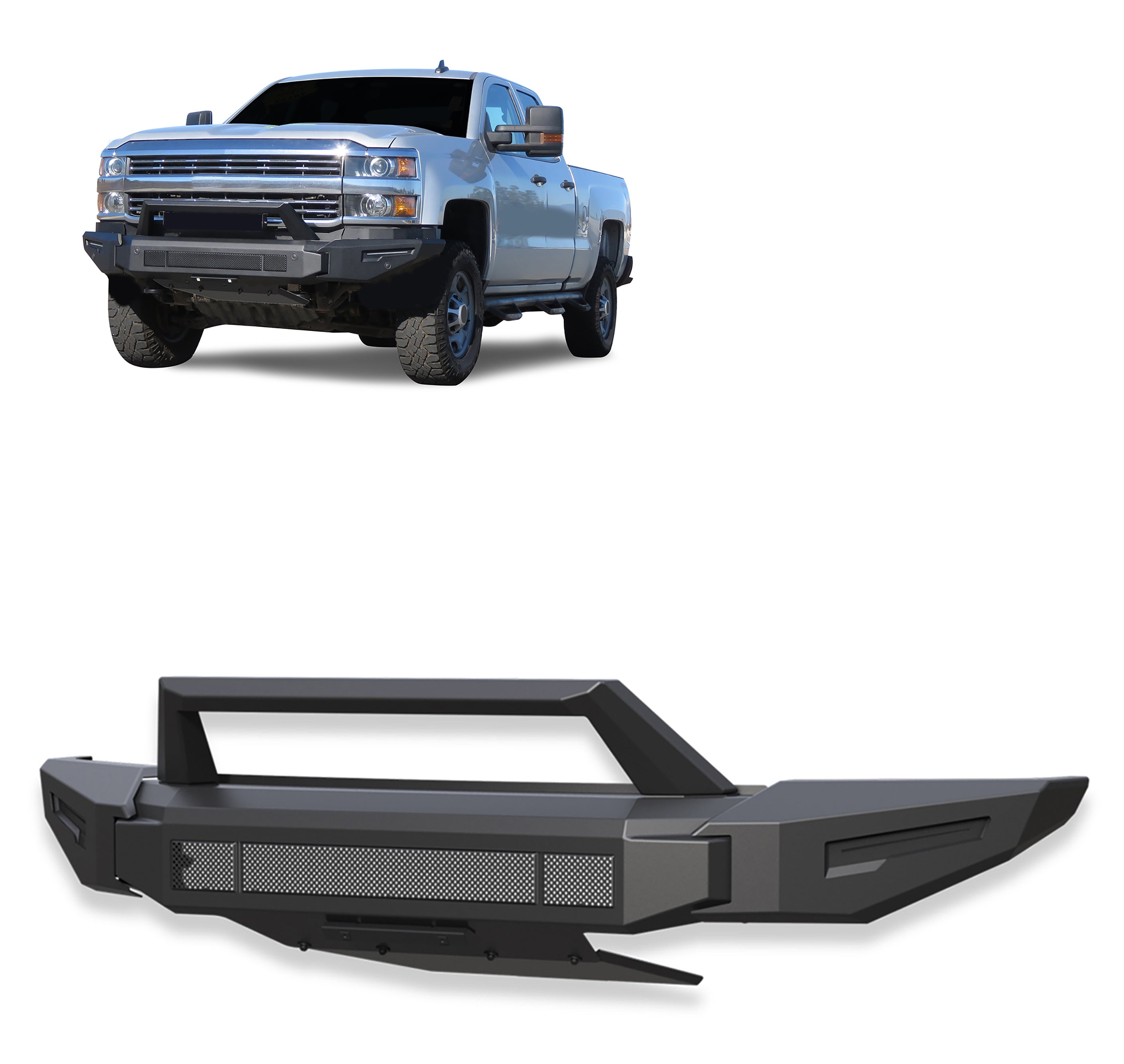 2015-2019 Chevrolet Silverado 2500 Hd Armour Ii Heavy Duty Modular Front Bumper Modular Full Set (Bumper, Bull Nose, & Skid Plate) | Black Horse Off Road - Image 1