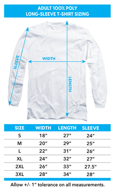 Adult long sleeve poly crew size chart