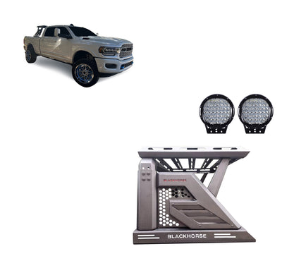 Armour Ii Roll Bar W/Basket Kit 2nd Box: 57.48*4.72*19.68 inch W/ Set of 9" Black Round LED Light | Black Horse Off Road - Image 1