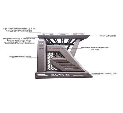2005-2026 Toyota Tacoma Armour Ii Roll Bar W/Basket 2nd Box: 51.57*4.72*19.68 inch | Black Horse Off Road - Image 2