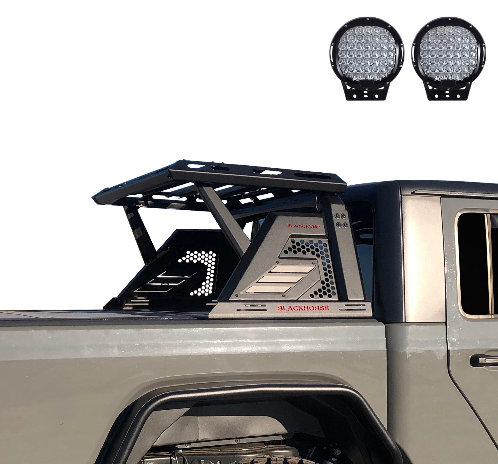 2005-2021 Nissan Frontier Armour Ii Roll Bar W/Basket Kit 2nd Box: 51.57*4.72*19.68 inch W/ Set of 9" Black Round LED Light | Black Horse Off Road - Image 7