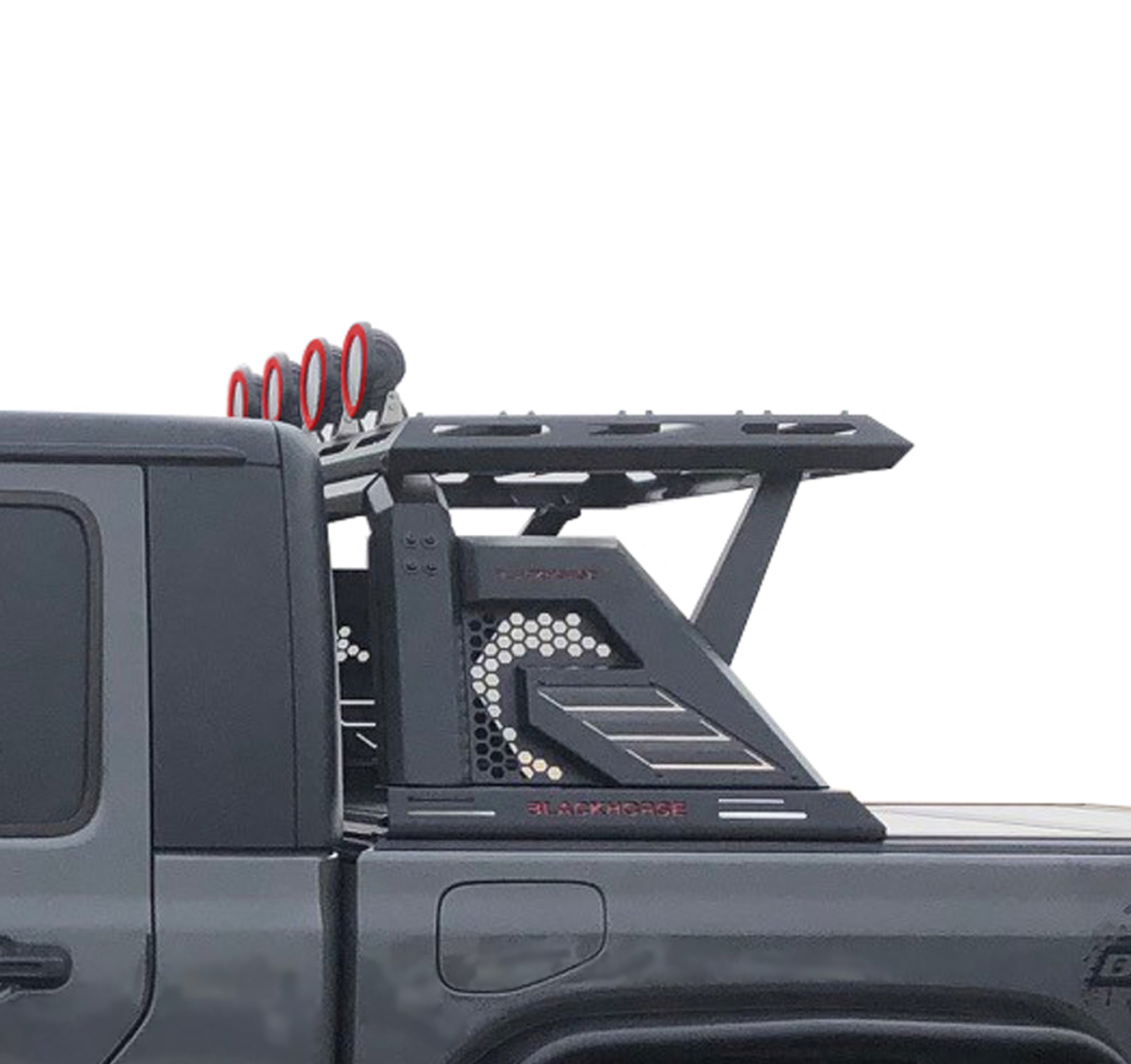 2019-2026 Ford Ranger Armour Ii Roll Bar W/Basket Kit 2 sets of 5.3" Dia.  Black LED Flood Lights w/ Harness and Switch & 2nd Box: 51.57*4.72*19.68 inch | Black Horse Off Road - Image 2