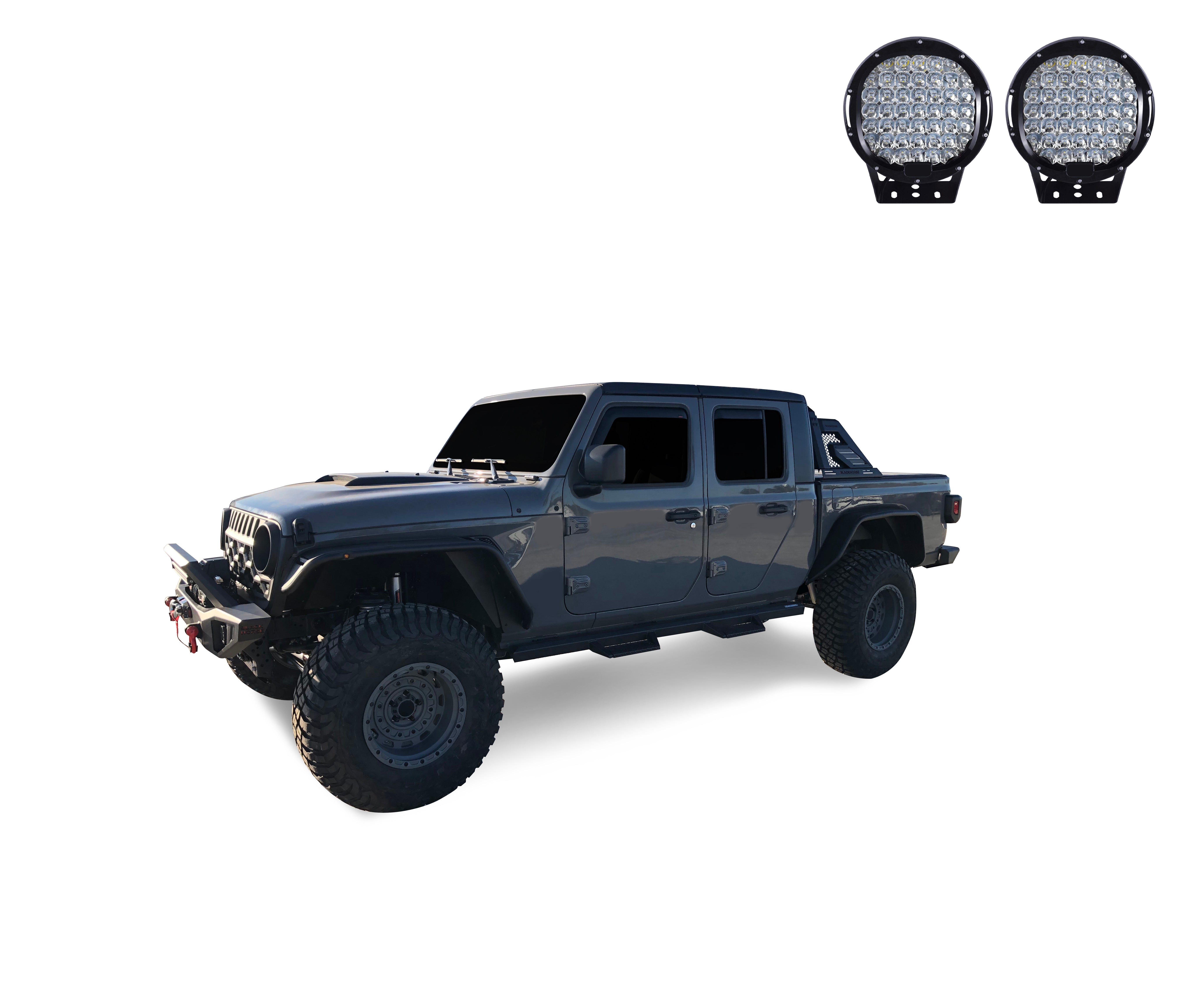2019-2026 Jeep Gladiator Armour Ii Roll Bar Kit W/ Set of 9" Black Round LED Light | Black Horse Off Road - Image 4