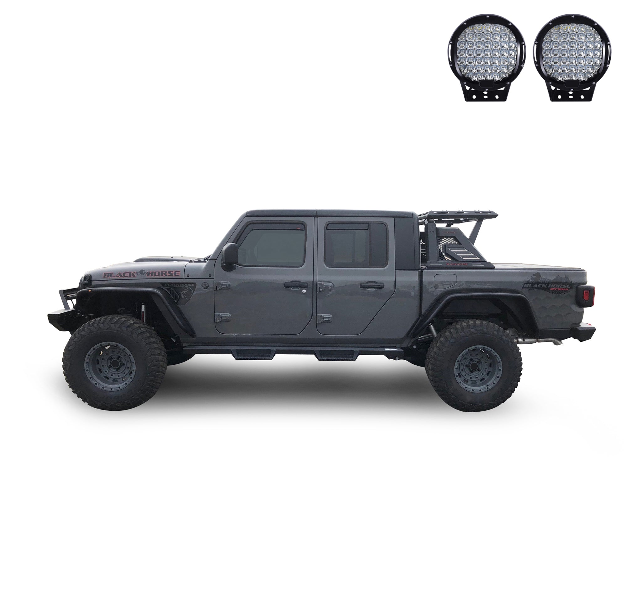 2019-2026 Jeep Gladiator Armour Ii Roll Bar W/Basket Kit 2nd Box: 51.57*4.72*19.68 inch W/ Set of 9" Black Round LED Light | Black Horse Off Road - Image 10