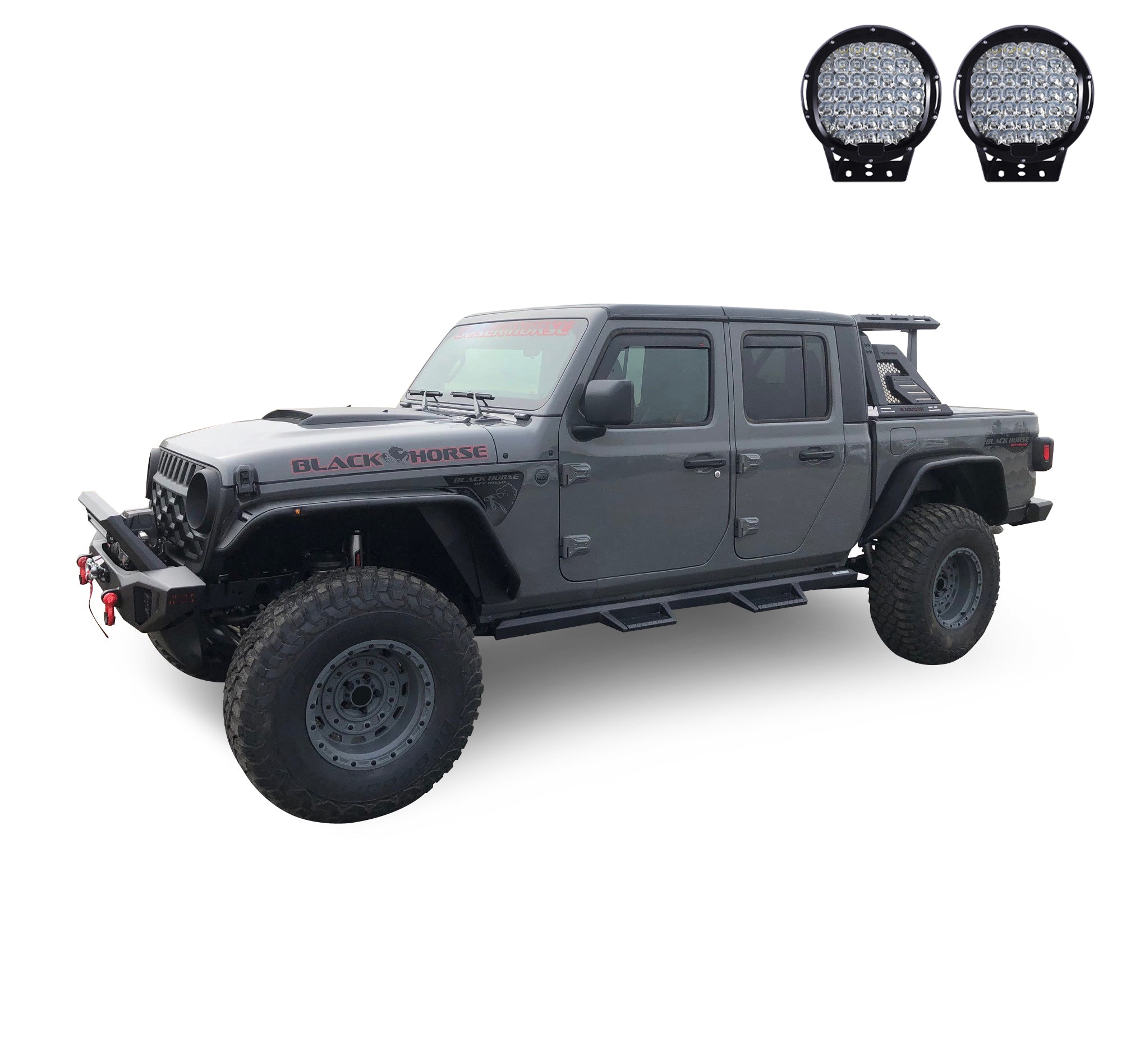 2019-2026 Jeep Gladiator Armour Ii Roll Bar W/Basket Kit 2nd Box: 51.57*4.72*19.68 inch W/ Set of 9" Black Round LED Light | Black Horse Off Road - Image 9