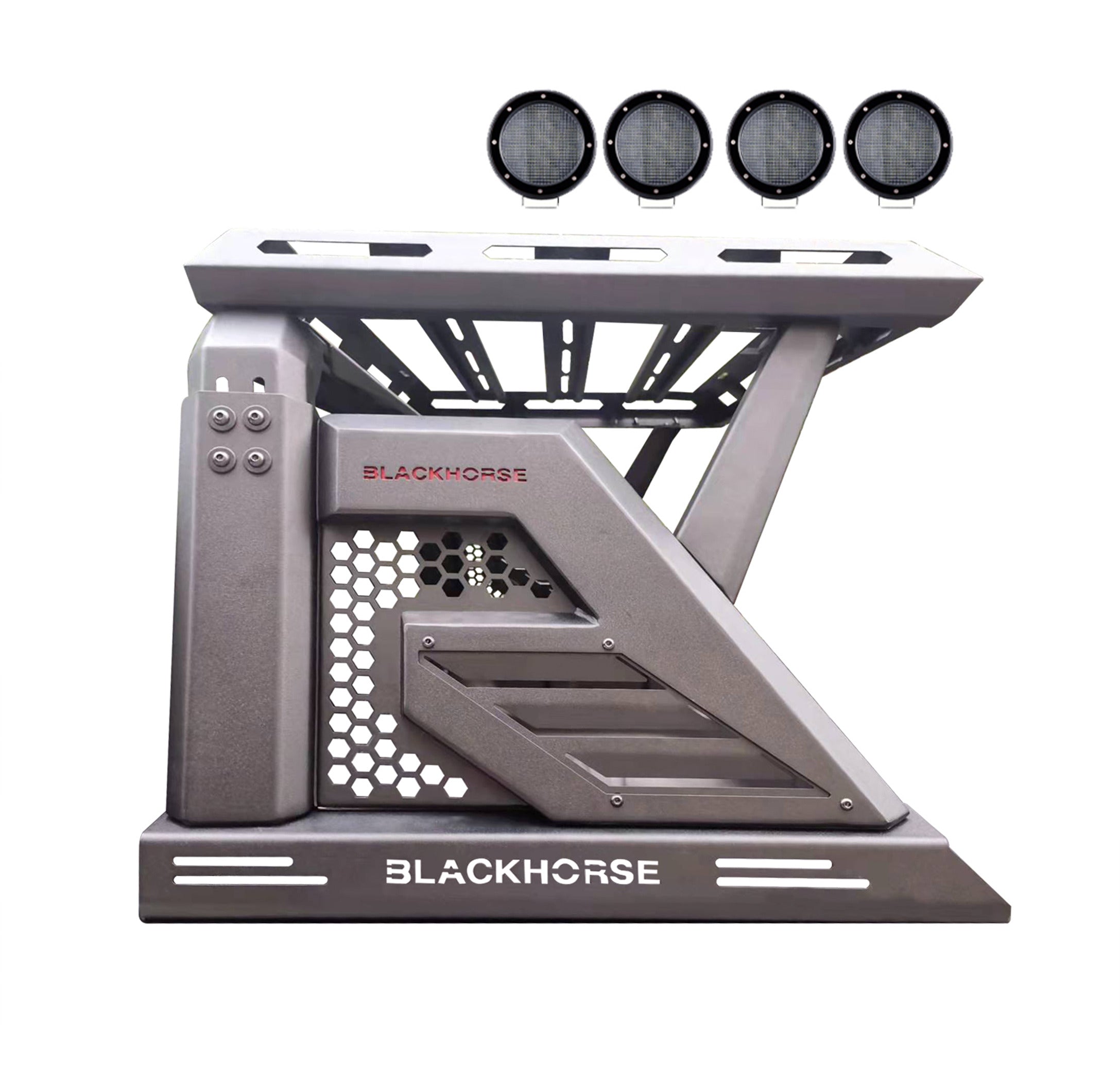 2019-2026 Jeep Gladiator Armour Ii Roll Bar W/Basket Kit 2 sets of 5.3" Dia.  Black LED Flood Lights w/ Harness and Switch & 2nd Box: 51.57*4.72*19.68 inch | Black Horse Off Road - Image 8
