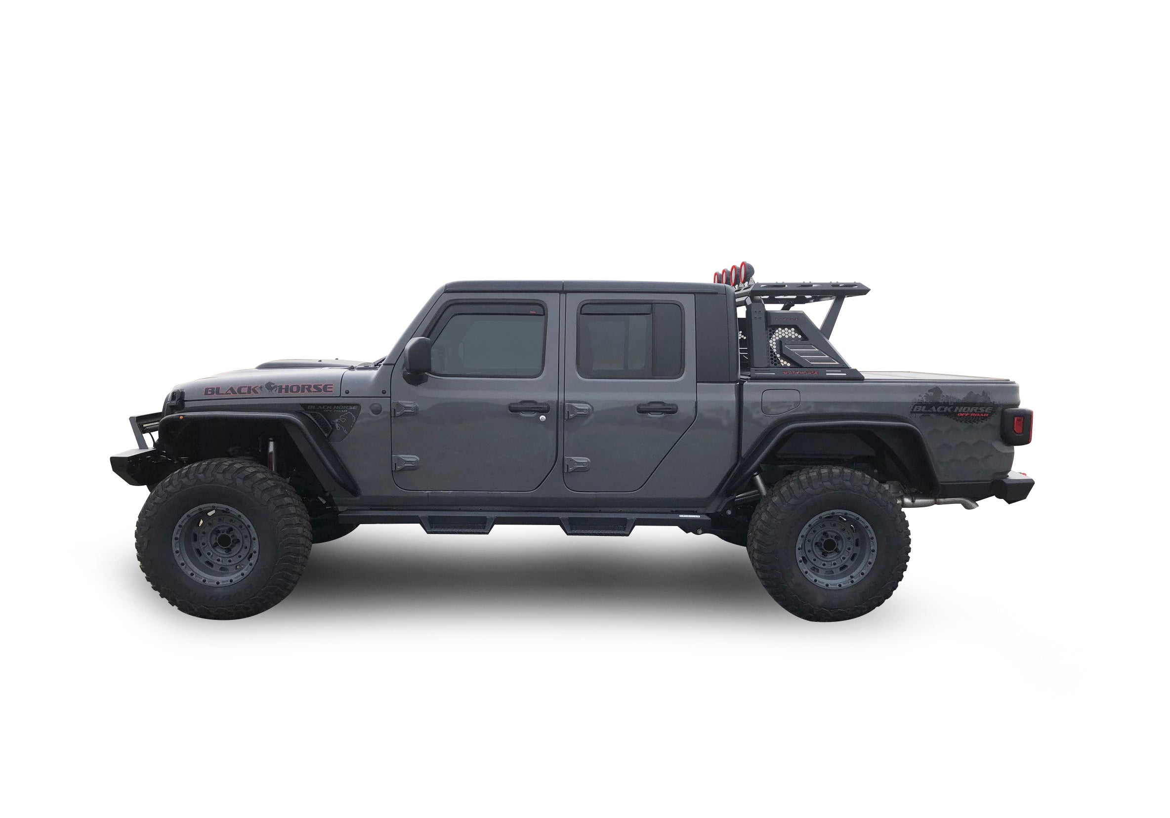 2019-2026 Jeep Gladiator Armour Ii Roll Bar W/Basket Kit 2 sets of 5.3" Dia.  Black LED Flood Lights w/ Harness and Switch & 2nd Box: 51.57*4.72*19.68 inch | Black Horse Off Road - Image 8