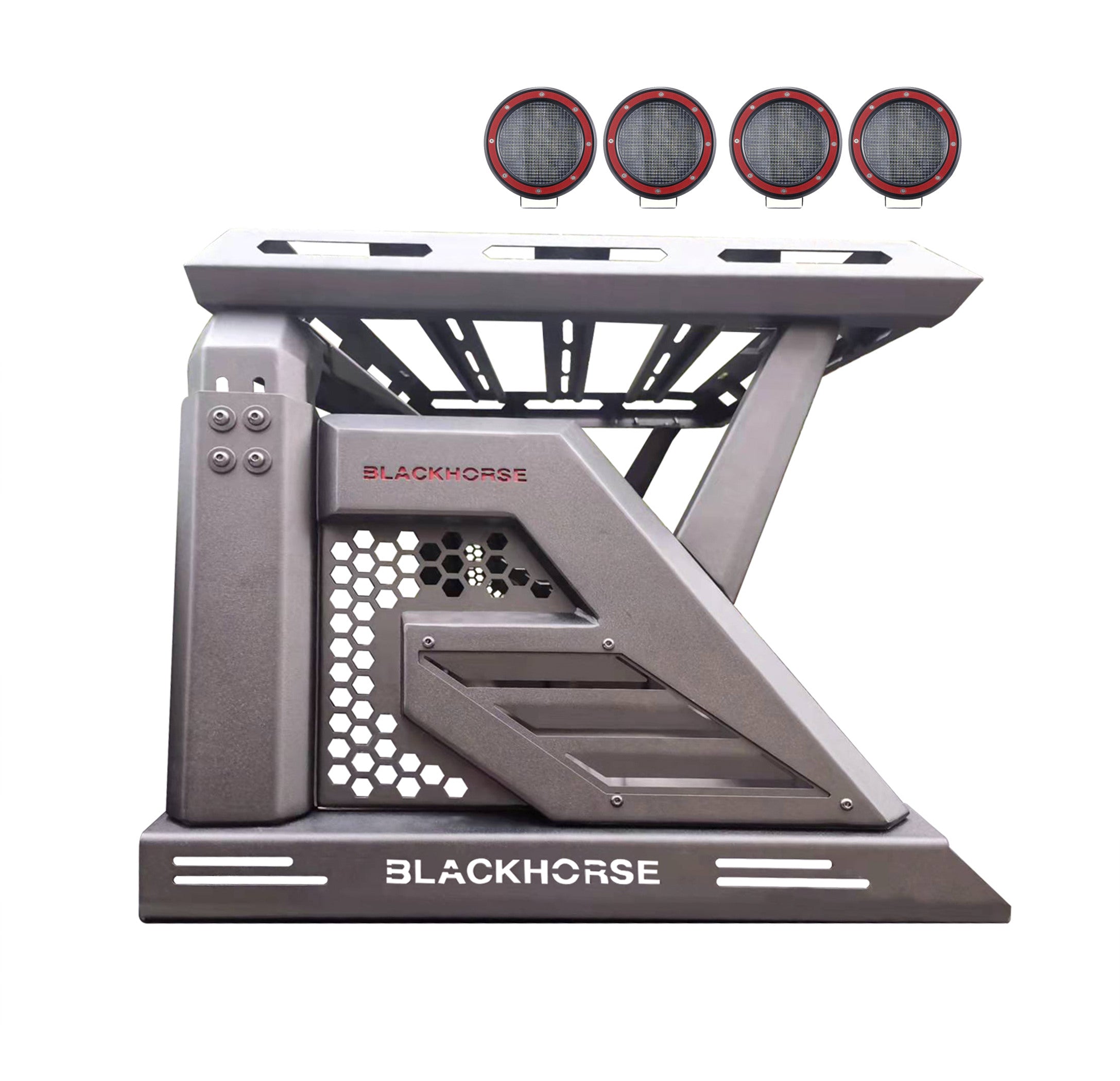 2019-2026 Jeep Gladiator Armour Ii Roll Bar W/Basket Kit 2 sets of 5.3" Dia.  Black LED Flood Lights w/ Harness and Switch & 2nd Box: 51.57*4.72*19.68 inch | Black Horse Off Road - Image 9