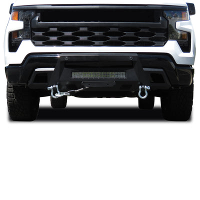 2022-2026 Chevrolet Silverado 1500 Armour Iii Heavy Duty Front Winch Bumper Kit & Winch Comes with 20" Single Row Light Bar & 12K Synthetic Rope Winch | Black Horse Off Road - Image 1