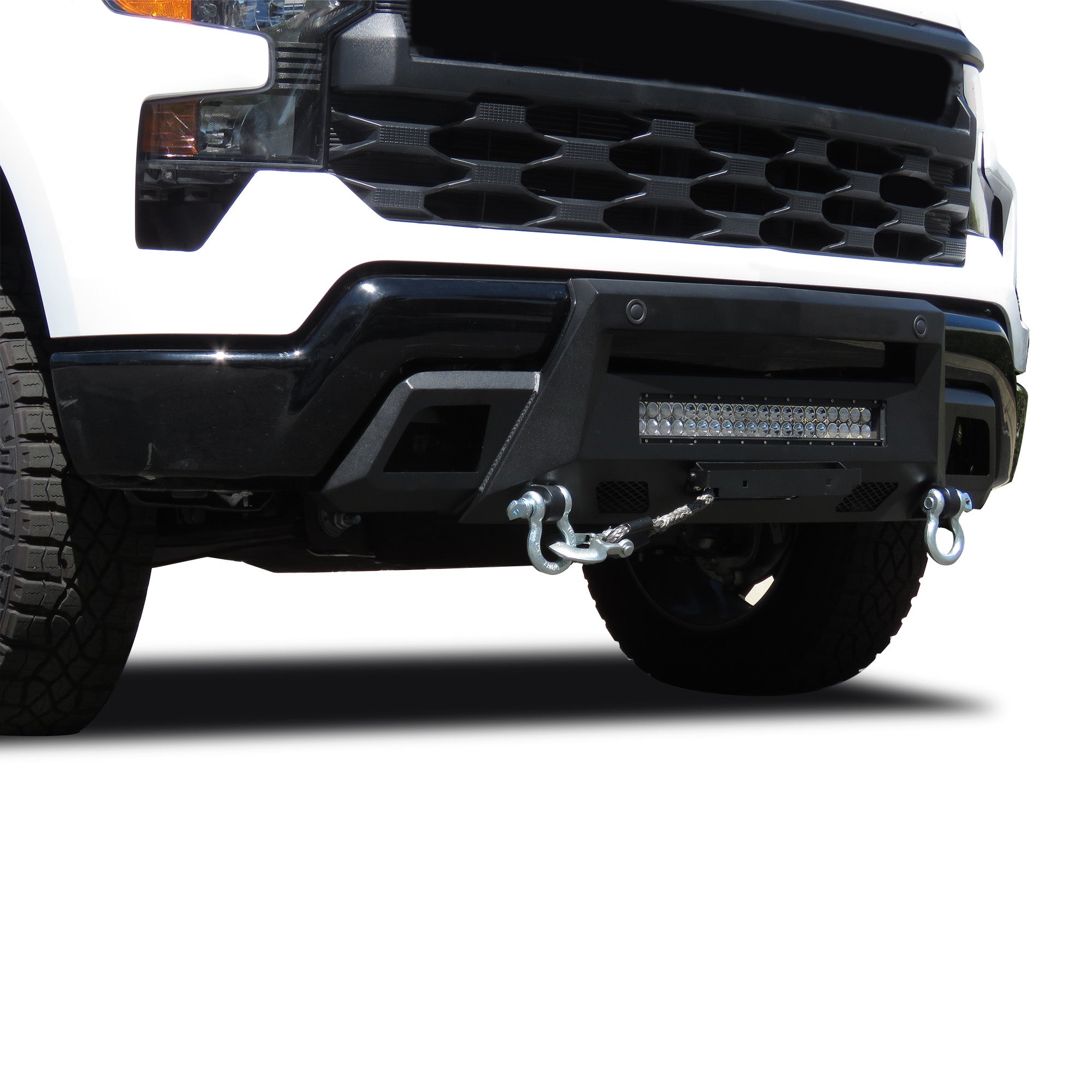 2022-2026 Chevrolet Silverado 1500 Armour Iii Heavy Duty Front Winch Bumper Kit & Winch Comes with 20" Single Row Light Bar & 12K Synthetic Rope Winch | Black Horse Off Road - Image 8