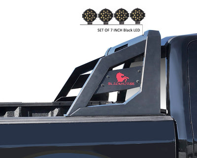 2005-2021 Nissan Frontier Armour Roll Bar Kit Incl. 2 pairs of 7.0"Dia.  LED  Lights w/ Black Trim Rings w/ Wiring Harness and Switch | Black Horse Off Road - Image 6