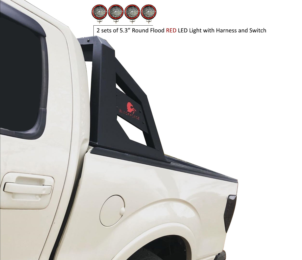 2005-2021 Nissan Frontier Armour Roll Bar Kit 2 sets of 5.3" Dia.  Black LED Flood Lights w/ Harness and Switch | Black Horse Off Road - Image 1