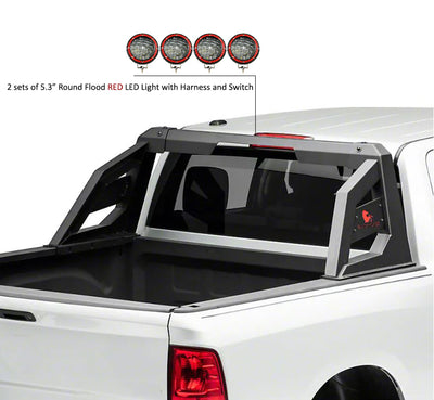 2005-2021 Nissan Frontier Armour Roll Bar Kit 2 sets of 5.3" Dia.  Black LED Flood Lights w/ Harness and Switch | Black Horse Off Road - Image 10