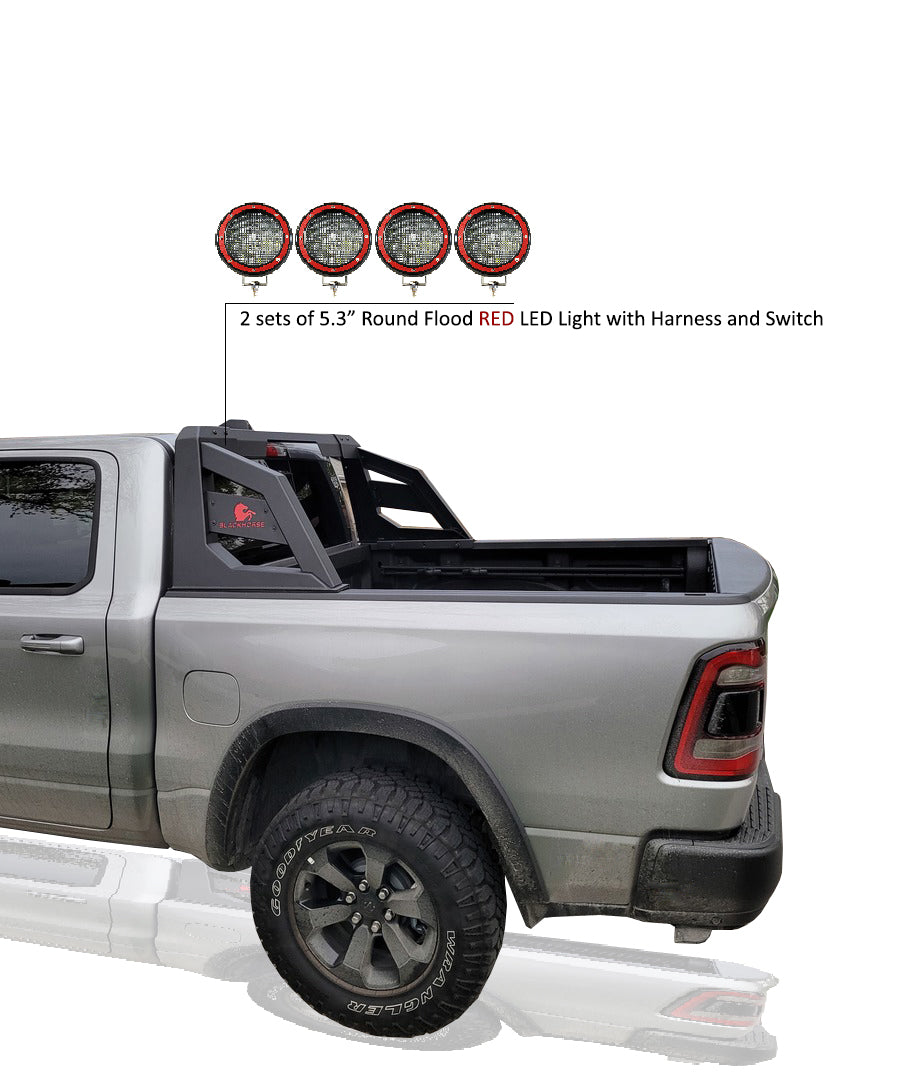2005-2021 Nissan Frontier Armour Roll Bar Kit 2 sets of 5.3" Dia.  Black LED Flood Lights w/ Harness and Switch | Black Horse Off Road - Image 8