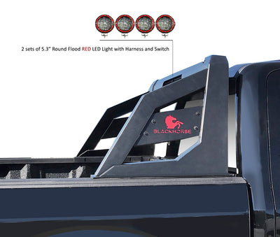 2005-2021 Nissan Frontier Armour Roll Bar Kit 2 sets of 5.3" Dia.  Black LED Flood Lights w/ Harness and Switch | Black Horse Off Road - Image 9