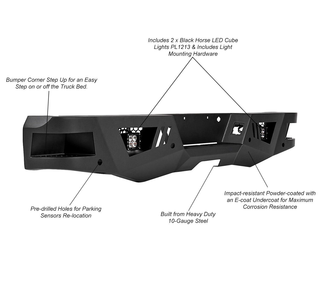 2016-2024 Nissan Titan Xd Armour Heavy Duty Rear Bumper Kit Includes 1 set of 4in cube lights | Black Horse Off Road - Image 4